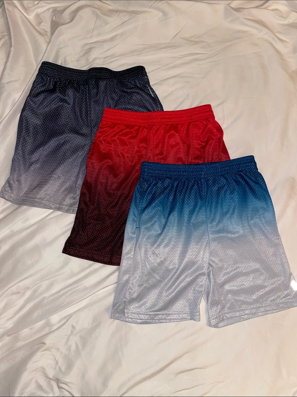 Kids Ombre Athletic Mesh Shorts - Blue, Red, Gray
